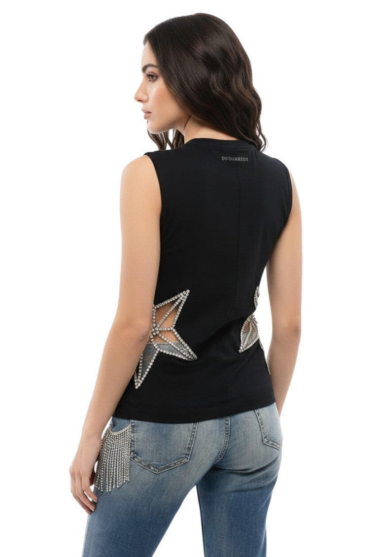 Black Embellished Crew Neck Top 2