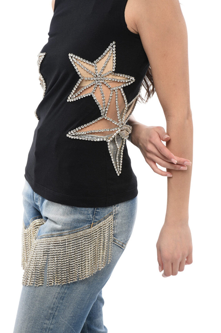 Black Embellished Crew Neck Top 3