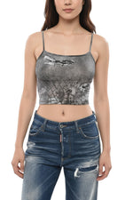 Grey Printed Scoop Neck Top 1