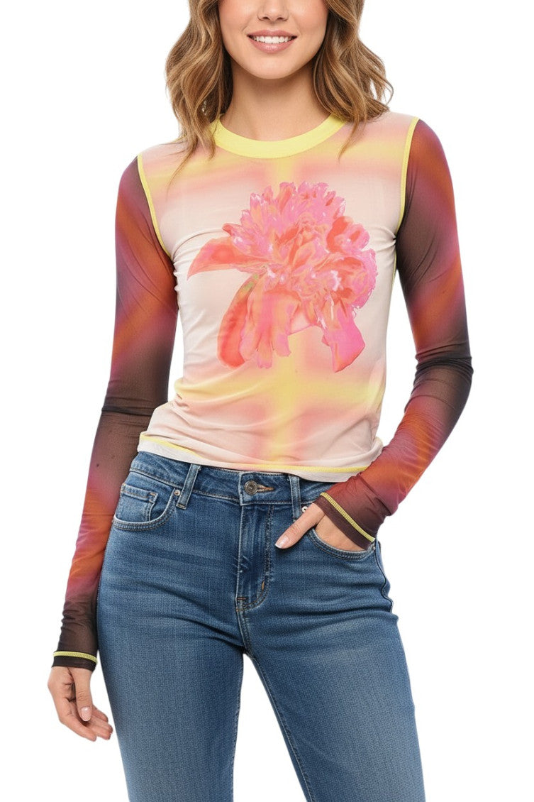Multicolor Floral Crew Neck Top 1