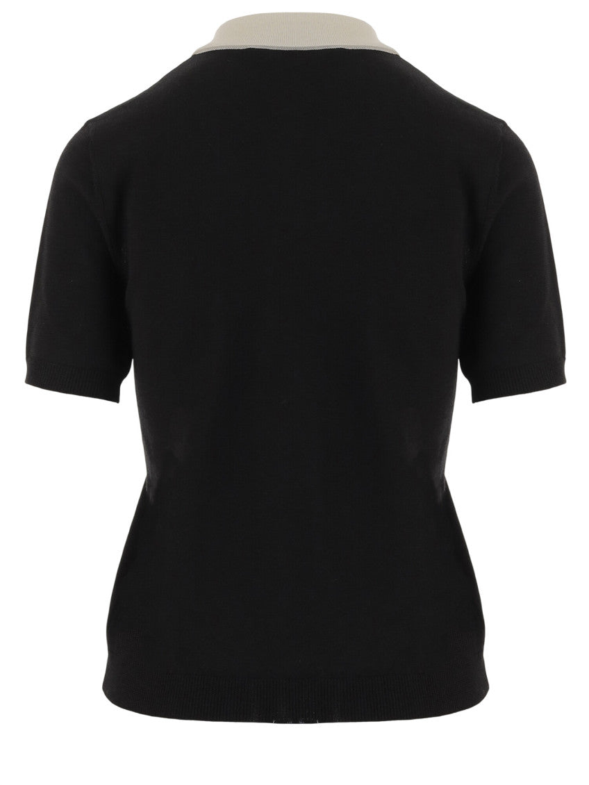 Black Solid Shirt Collar Top 2