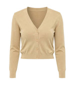 Beige Solid V Neck Cardigan 1