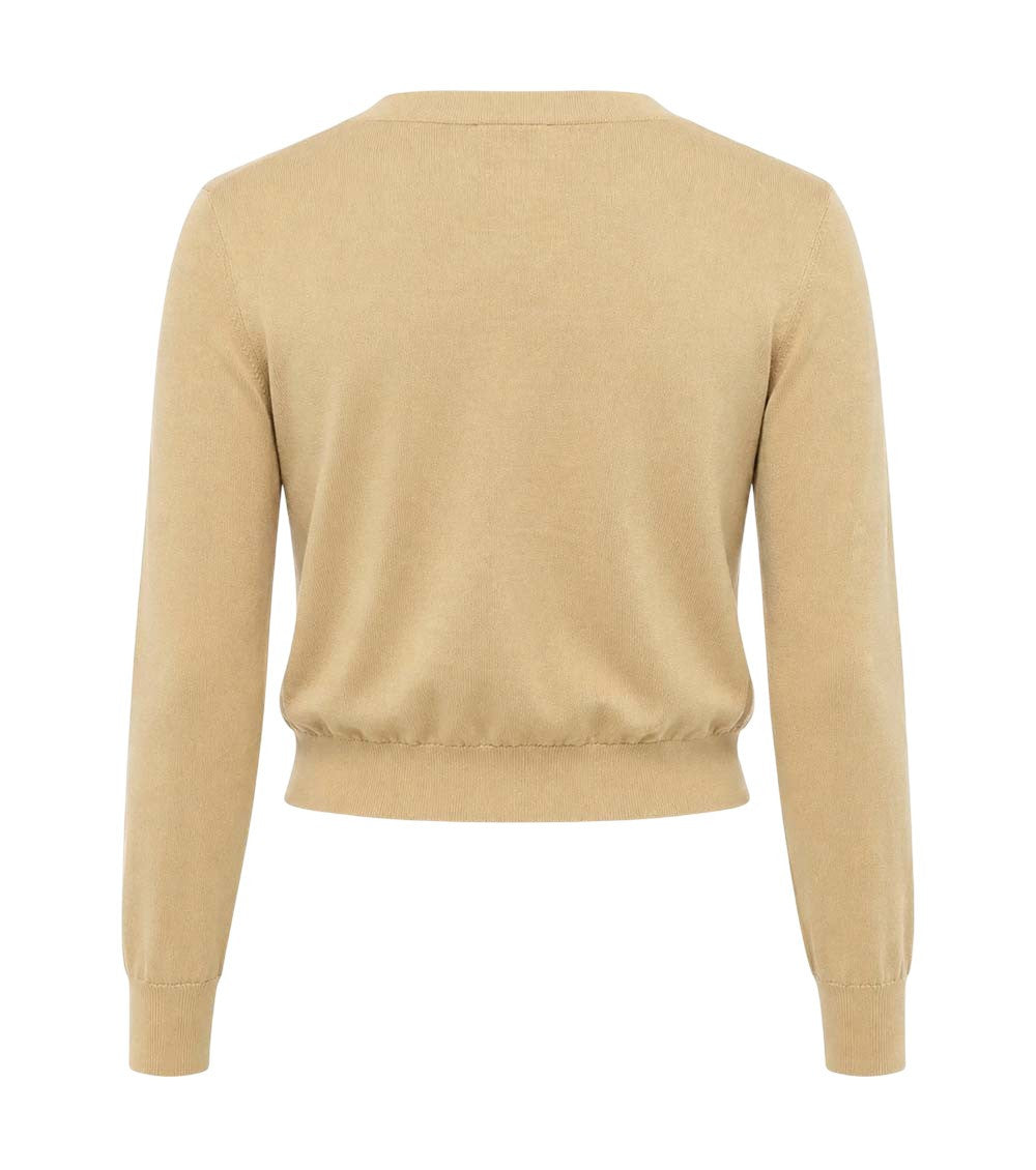 Beige Solid V Neck Cardigan 2
