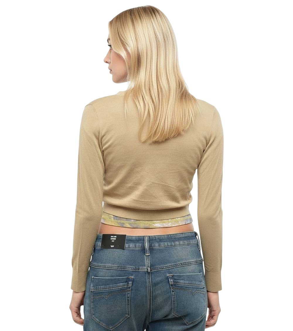 Beige Solid V Neck Cardigan 4