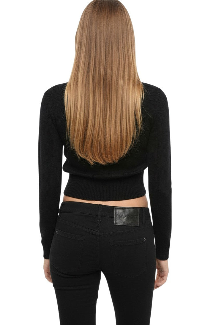 Black Solid V Neck Sweater 2