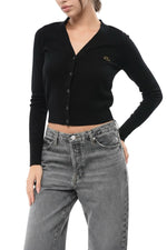 Black Solid V Neck Cardigan 1