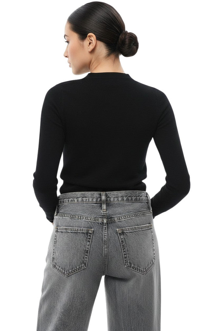 Black Solid V Neck Cardigan 2
