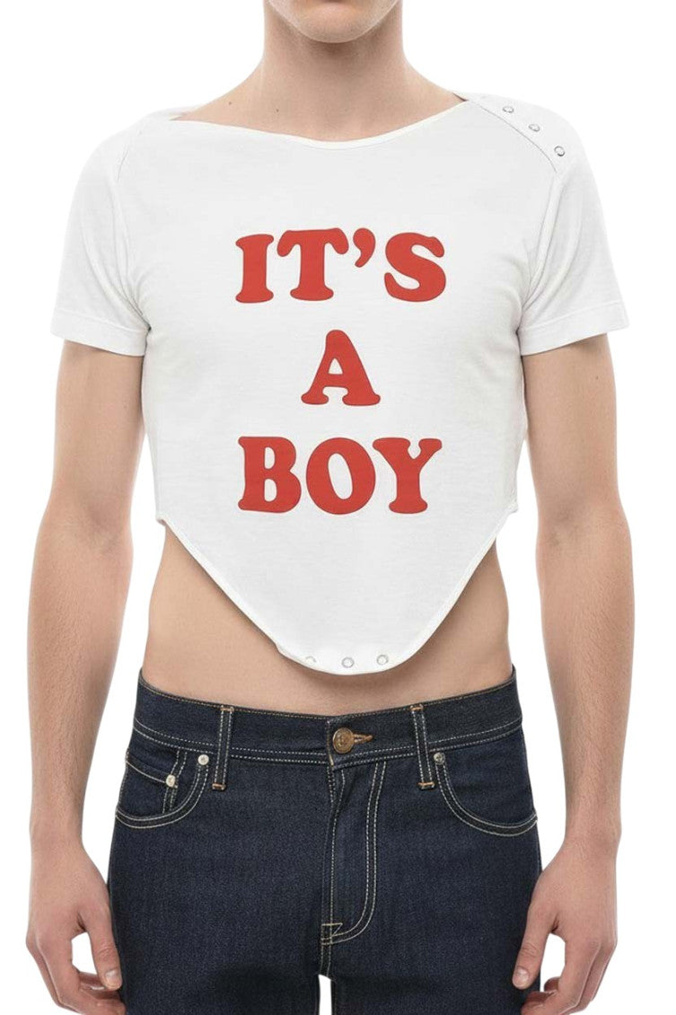 White Graphic Cropped T-Shirt 1