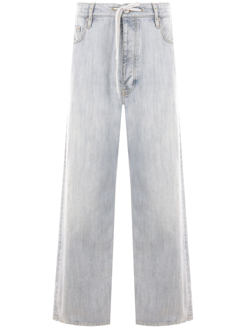 Light Blue Cotton Washed Denim Logo Pants 1