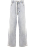 Light Blue Cotton Washed Denim Logo Pants 1