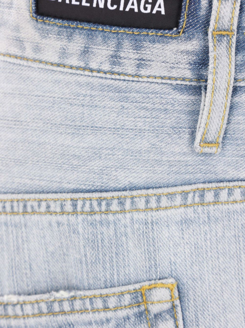 Light Blue Cotton Washed Denim Logo Pants 2