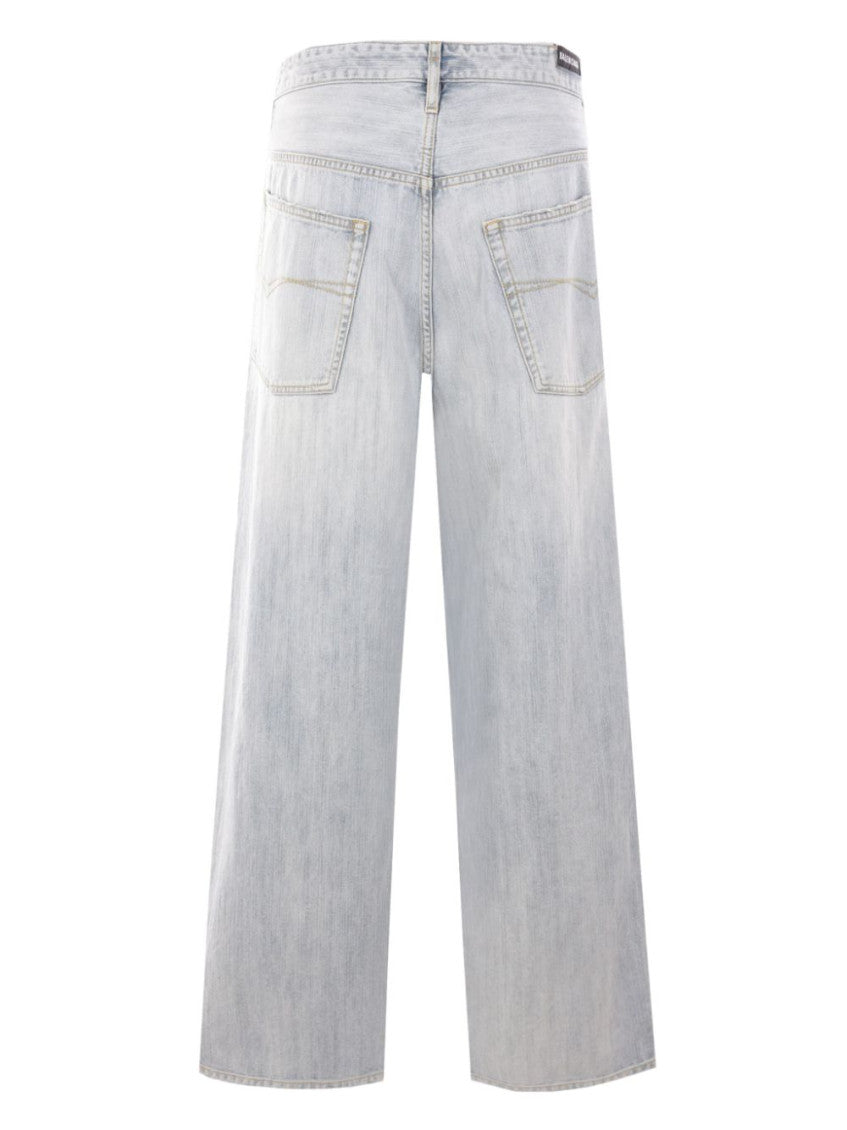 Light Blue Cotton Washed Denim Logo Pants 4