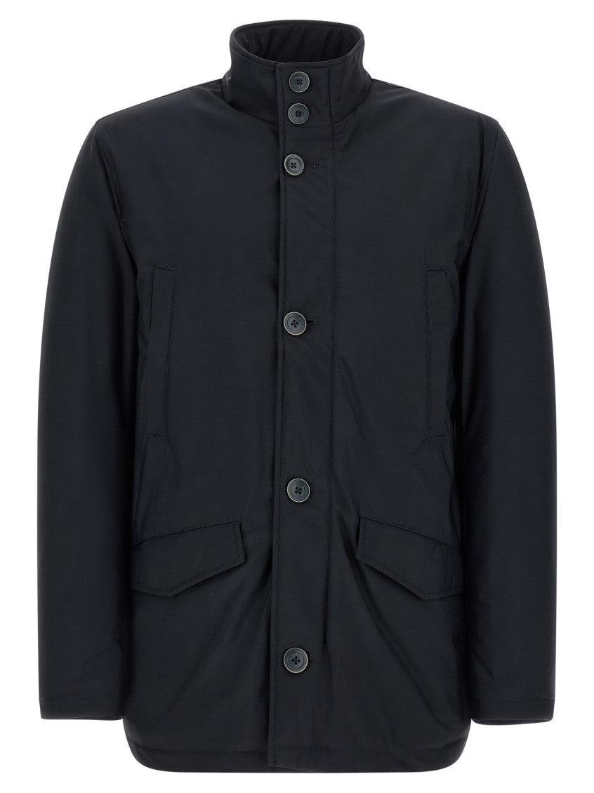 Dark Blue Solid High Neck Jacket 1
