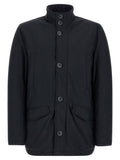 Dark Blue Solid High Neck Jacket 1