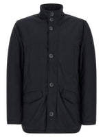 Dark Blue Solid High Neck Jacket 1