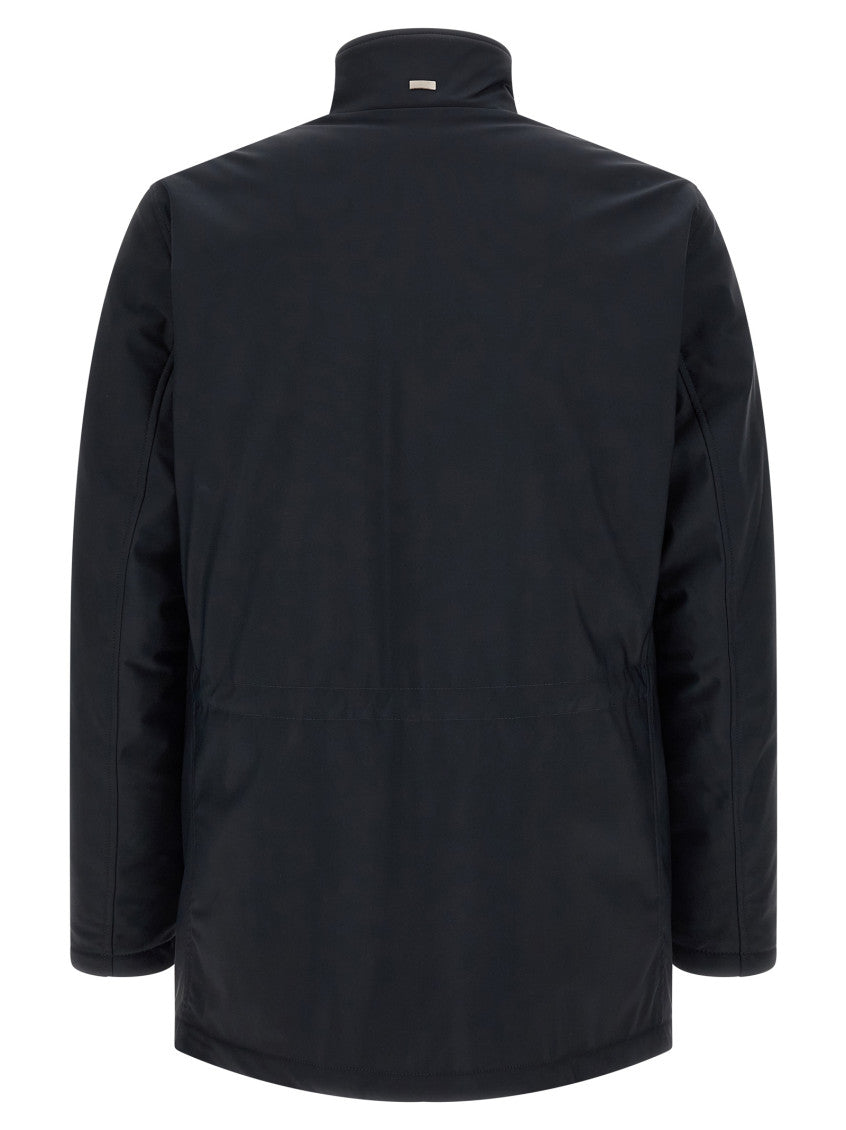 Dark Blue Solid High Neck Jacket 2