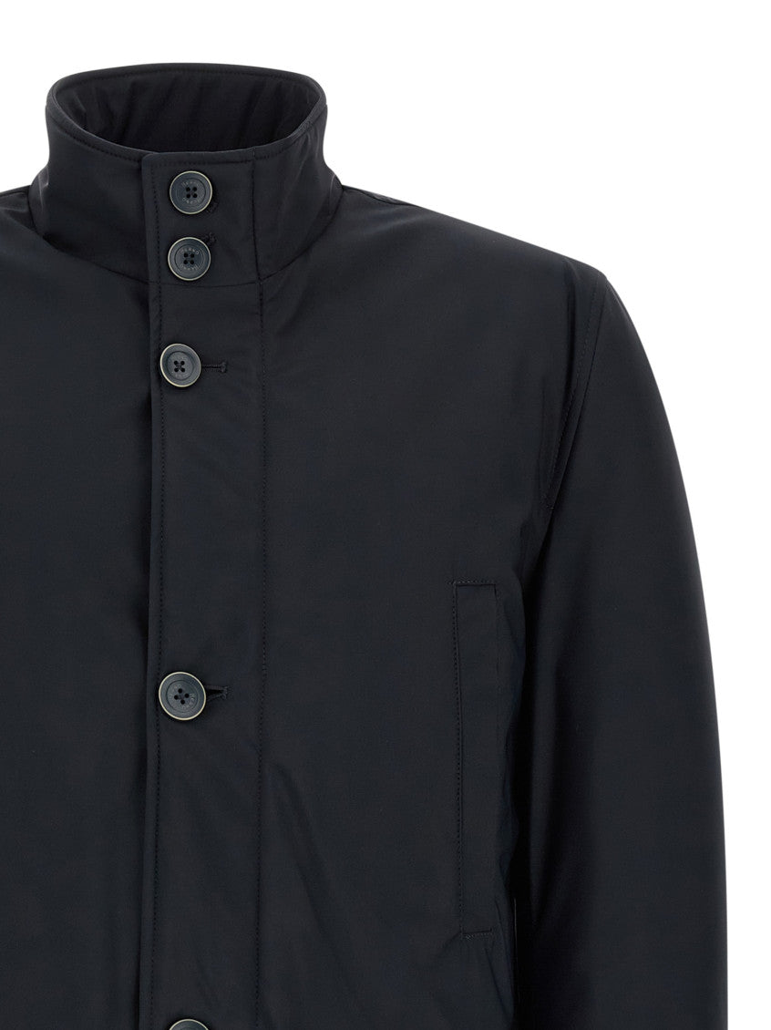 Dark Blue Solid High Neck Jacket 3
