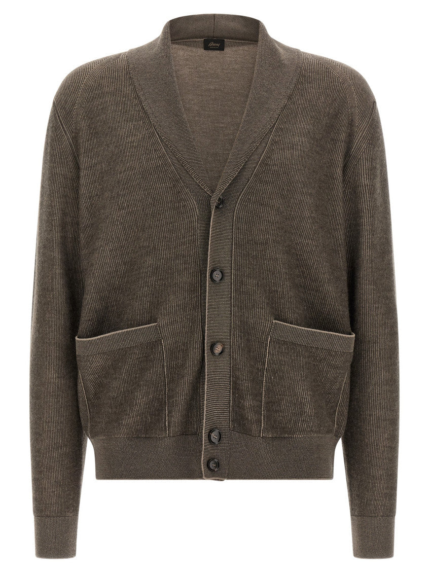 Brown Knitted Shawl Neck Cardigan 1
