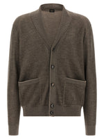 Brown Knitted Shawl Neck Cardigan 1