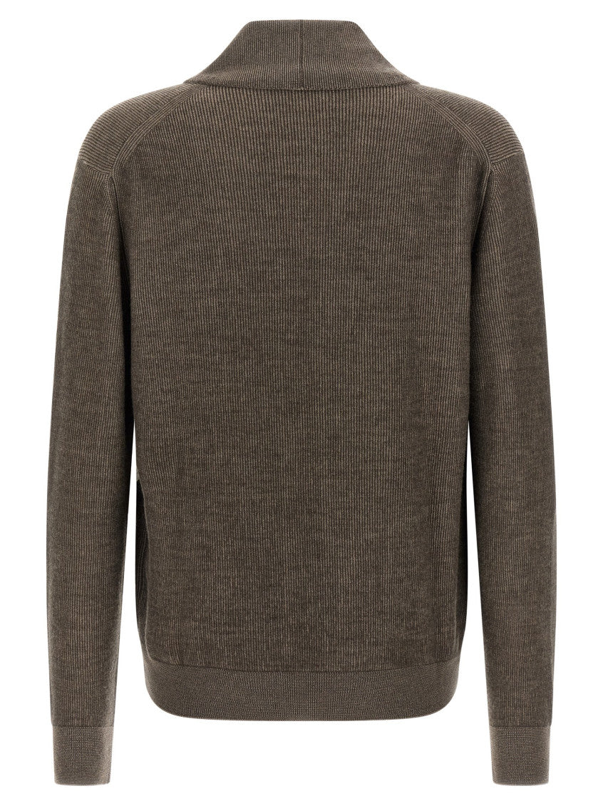 Brown Knitted Shawl Neck Cardigan 2