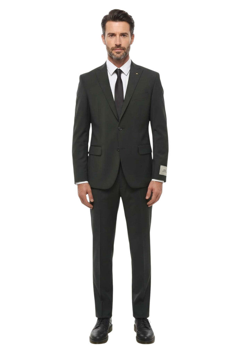 Dark Green Peaked Lapel Suit 1