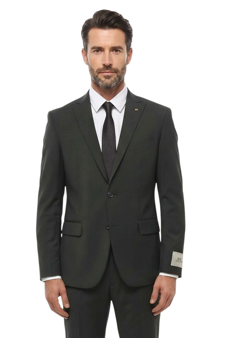 Dark Green Peaked Lapel Suit 3