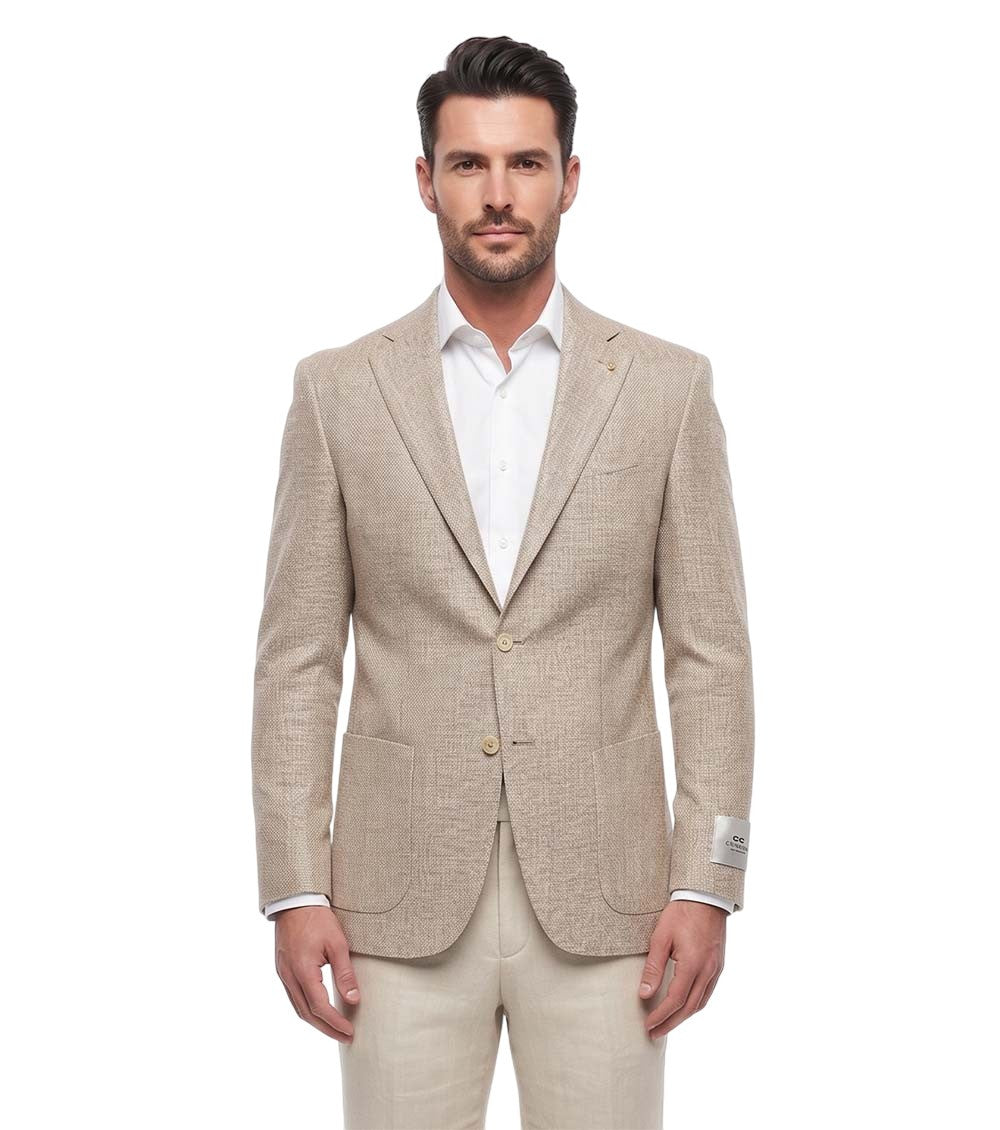 Beige Notched Lapel Blazer 1