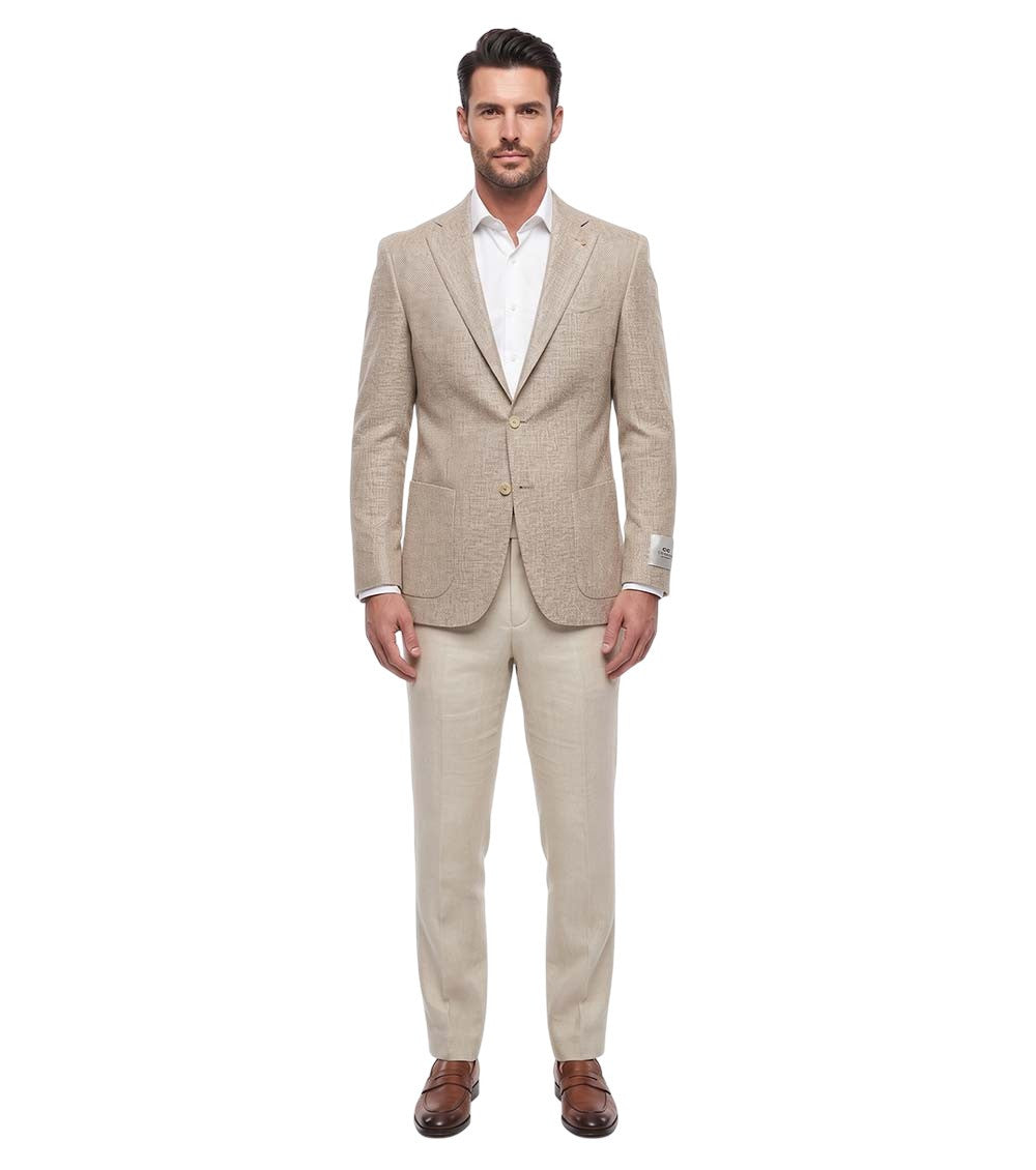 Beige Notched Lapel Blazer 3
