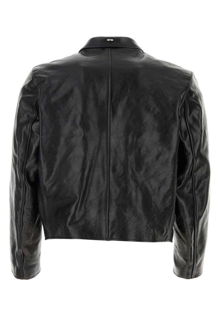 Black Solid Shirt Collar Jacket 2
