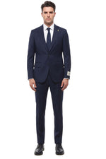 Navy Blue Notched Lapel Suit 1