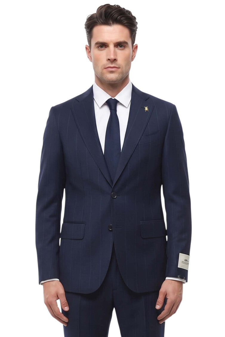Navy Blue Notched Lapel Suit 3