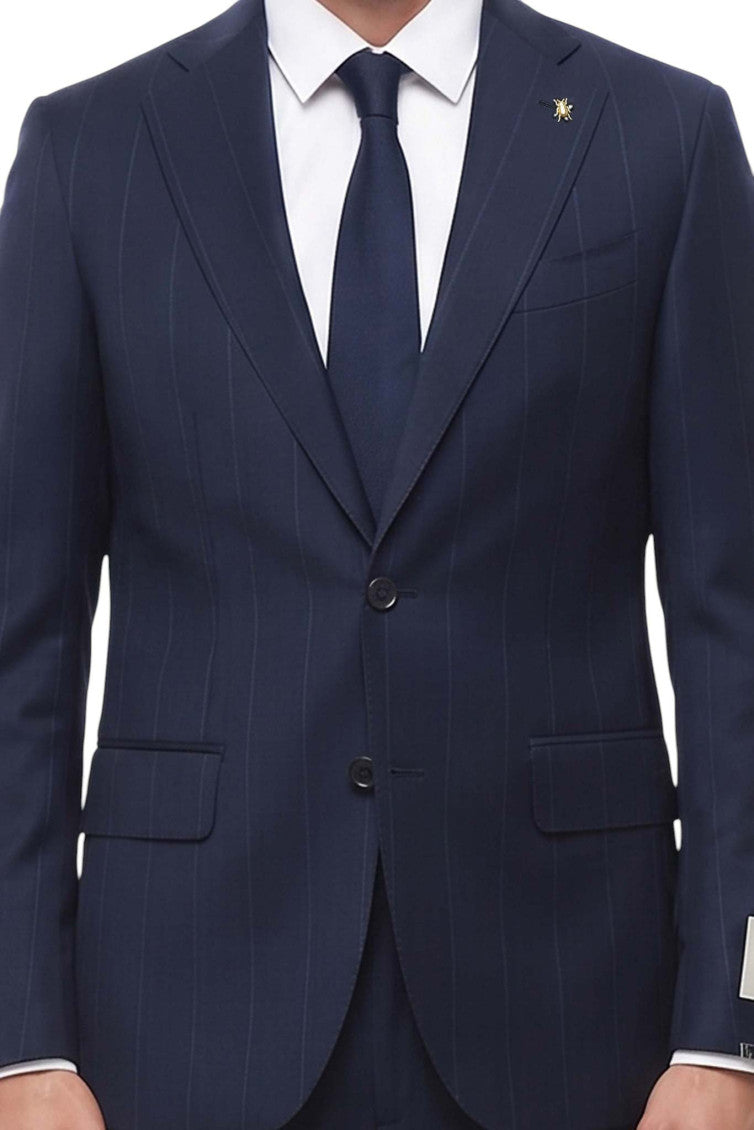 Navy Blue Notched Lapel Suit 4