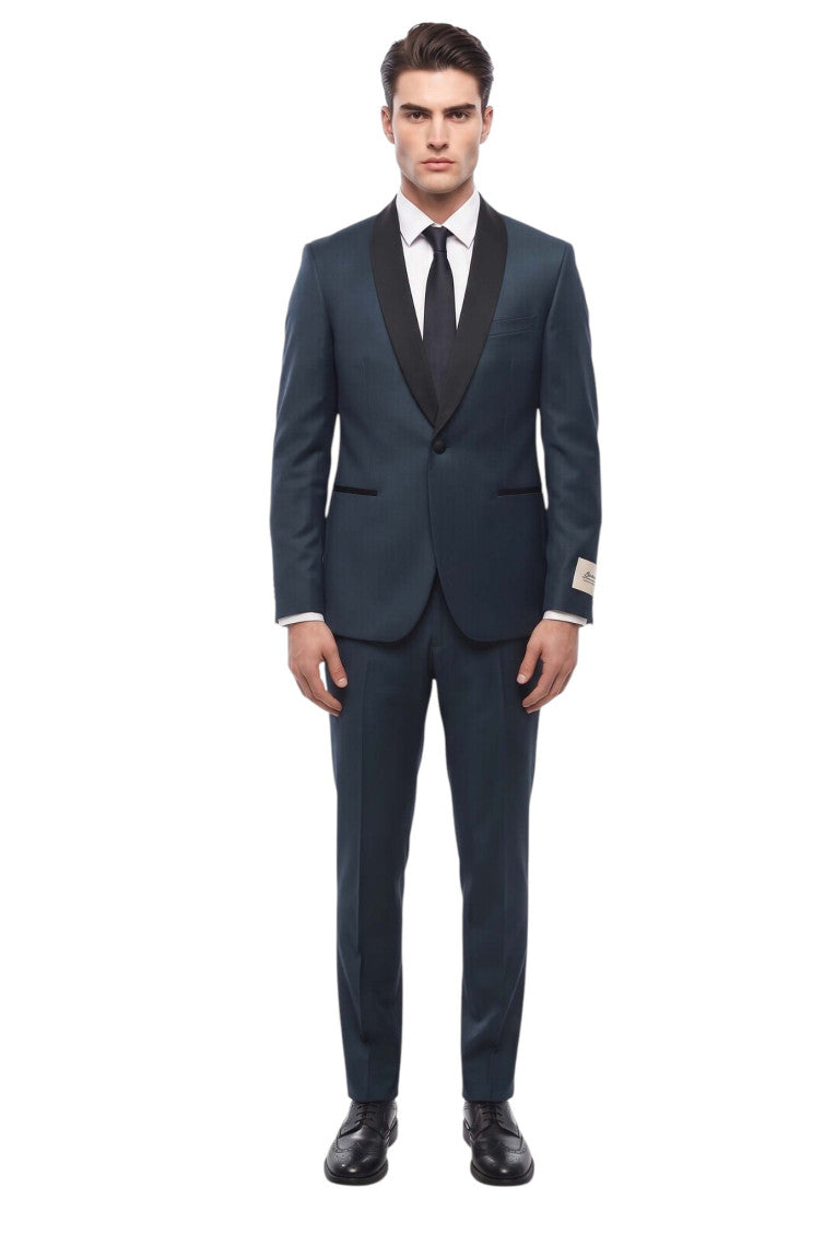 Navy Blue Shawl Lapel Suit 1