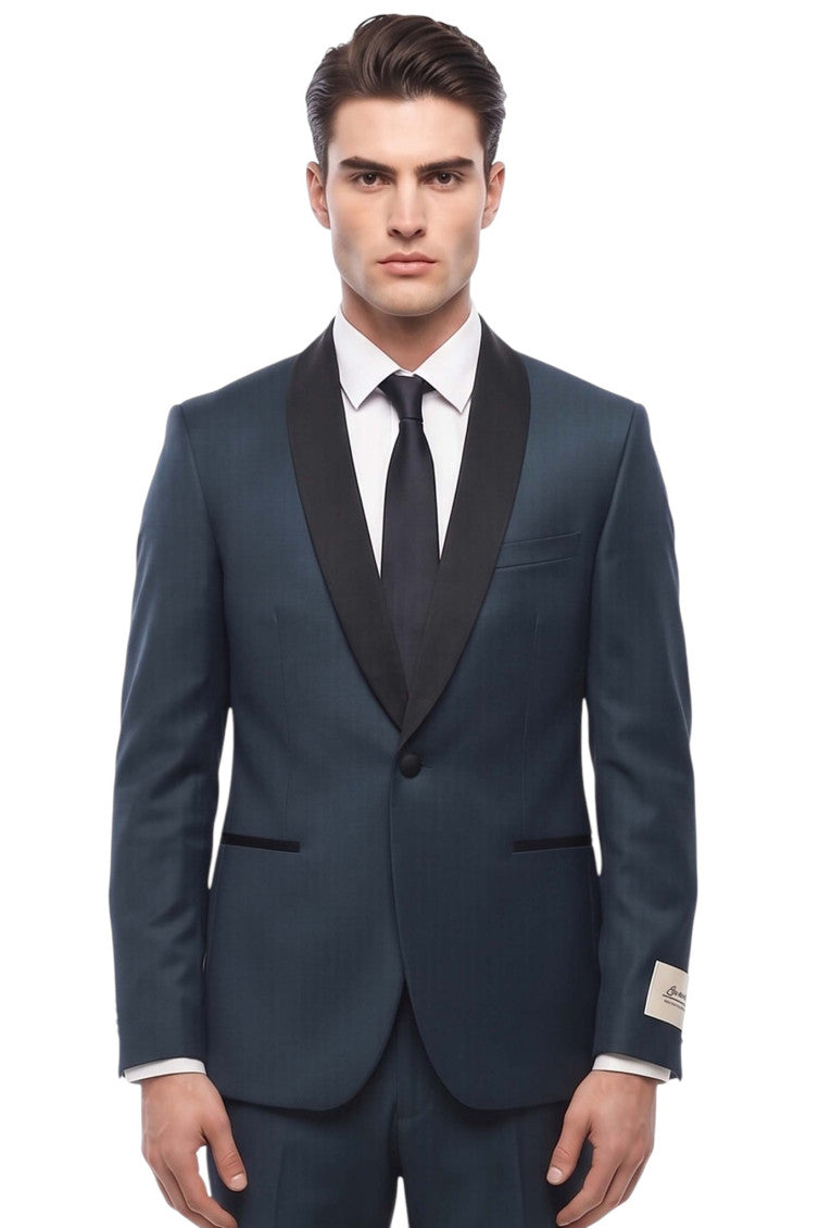 Navy Blue Shawl Lapel Suit 3