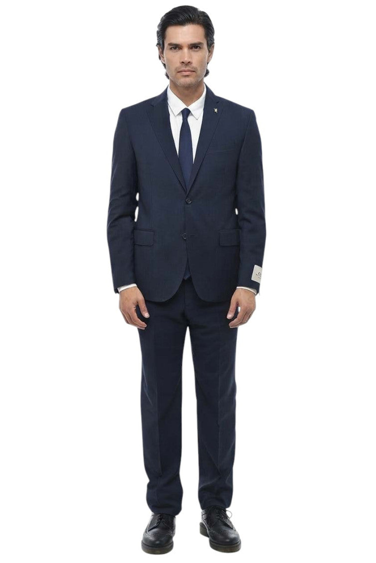Navy Blue Notched Lapel Suit 1