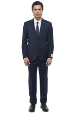 Navy Blue Notched Lapel Suit 1
