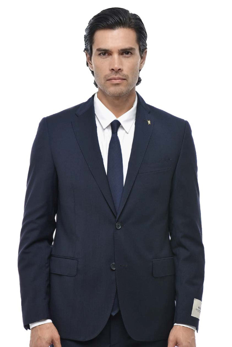 Navy Blue Notched Lapel Suit 3