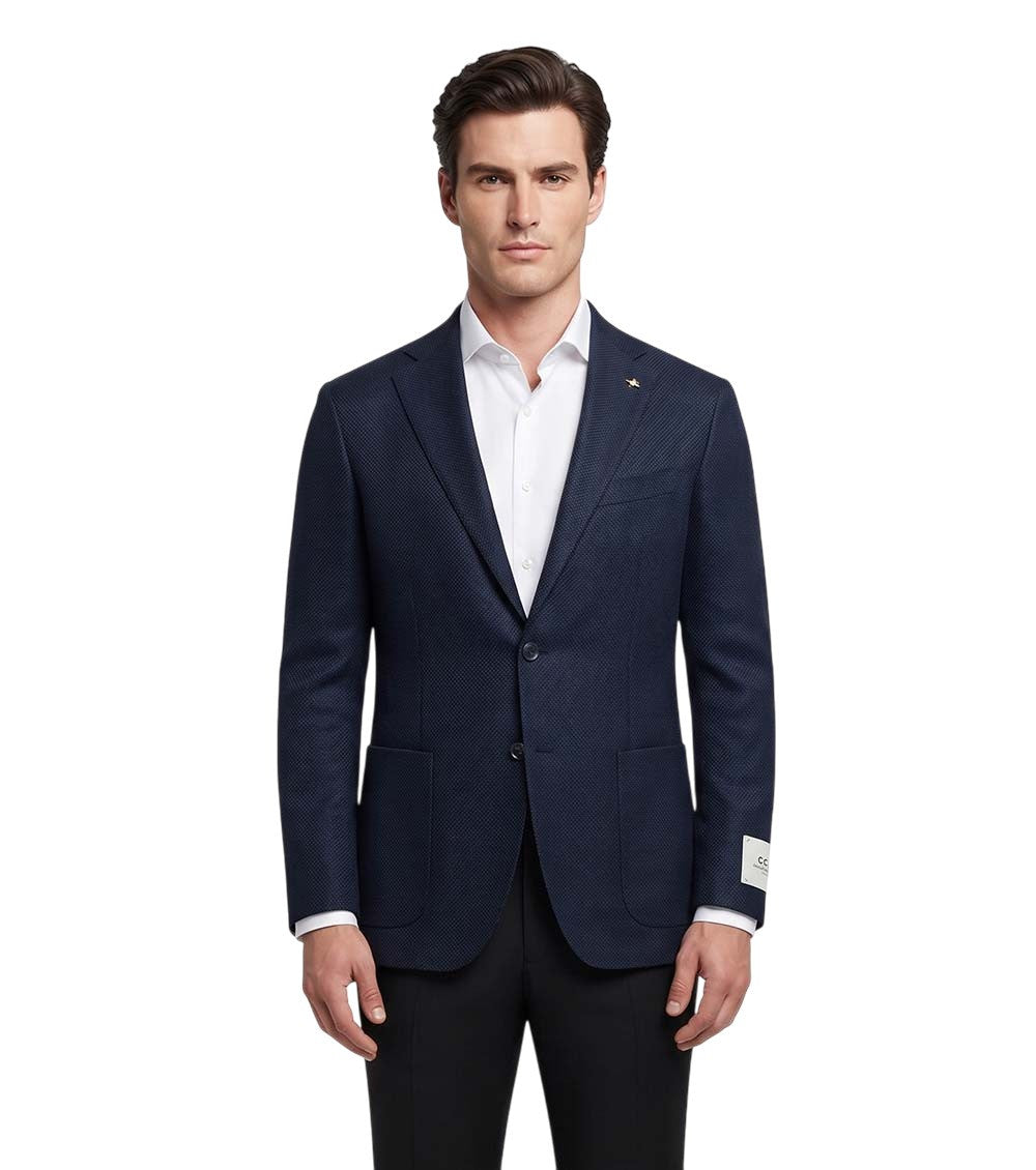 Navy Blue Notched Lapel Blazer 1