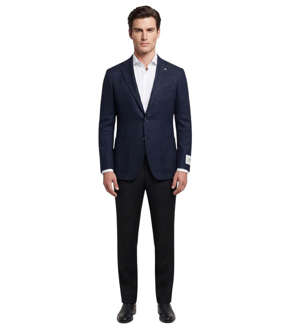 Navy Blue Notched Lapel Blazer 3