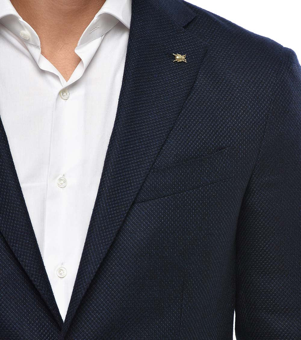 Navy Blue Notched Lapel Blazer 4