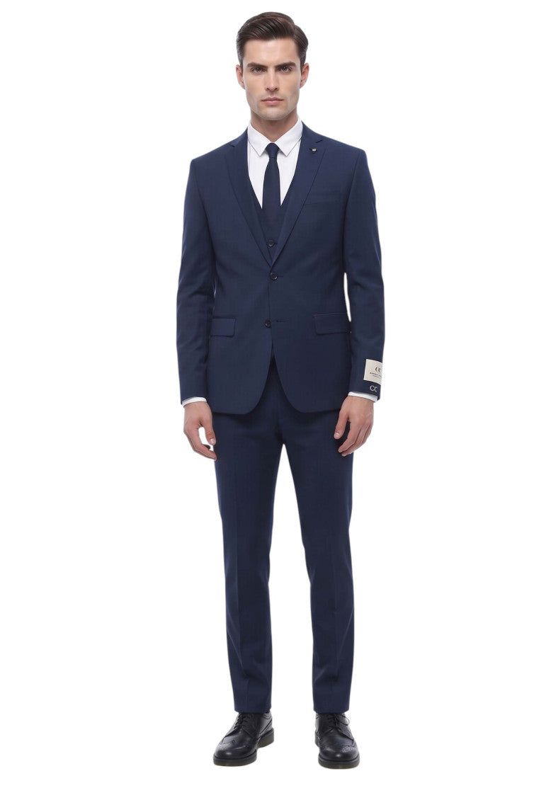 Navy Blue Notched Lapel Suit 1