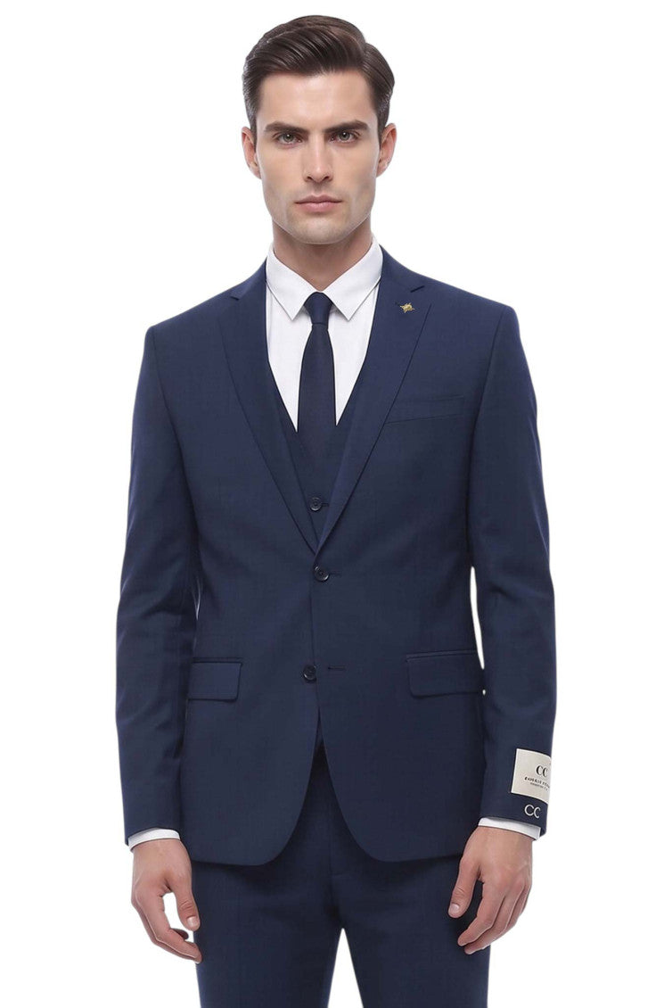 Navy Blue Notched Lapel Suit 3