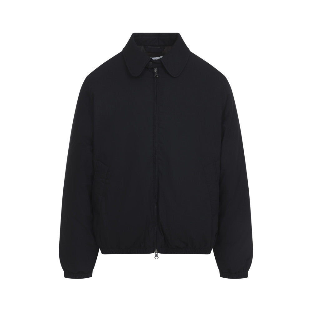 Black Solid Shirt Collar Jacket 1