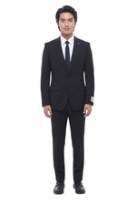 Navy Blue Notched Lapel Suit 1