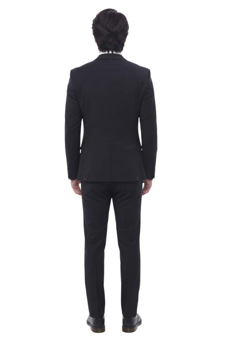 Navy Blue Notched Lapel Suit 2