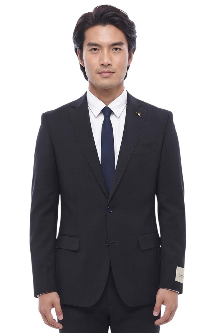 Navy Blue Notched Lapel Suit 3