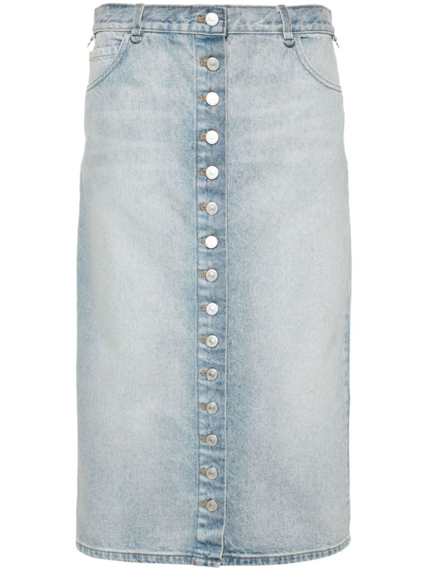 Blue Solid Midi Skirt 1