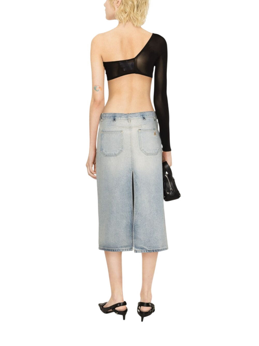 Blue Solid Midi Skirt 3