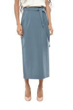 Blue Solid Midi Skirt 1