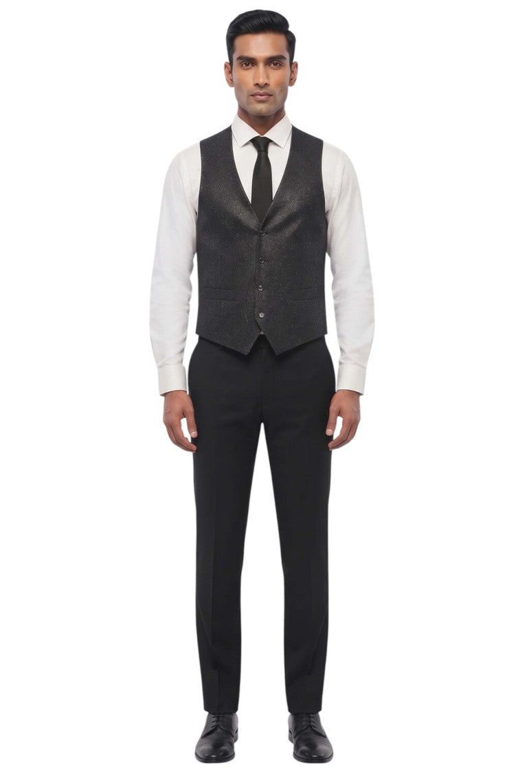 Black Textured Waistcoat 3